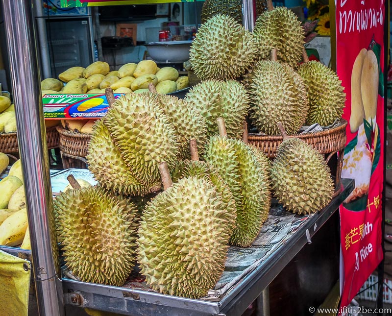 Lots of Durian on street stalls in Chiang Mai