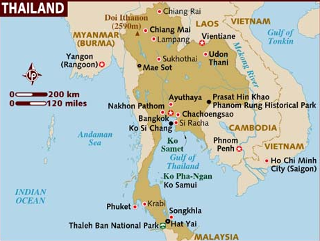 A map of Thailand and its neighbouring countries